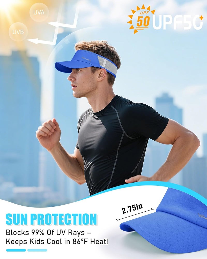 YANIKY Sports Sun Visor Hats for Women Men Lightweight Breathable Cooling Stretchy Visors Foldable UPF 50+ for Running Tennis Golf - Image 2